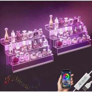 Acrylic Display 16” Organizers w/ LED Light - 3 Tier Display Shelves 2 Pack New